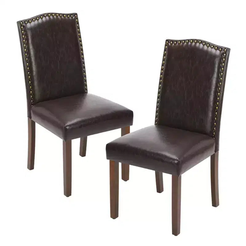 Sedia da pranzo imbottita senza braccioli con borchie e gambe in legno, set da 2, Beige/Nero/Grigio