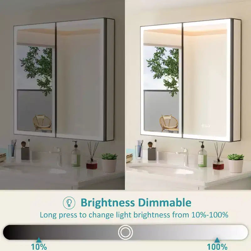 Armadietto Portamedicine da Bagno Nero con Luce LED e Specchio, Porta Singola/Doppia/Tripla, 1–3 Persone