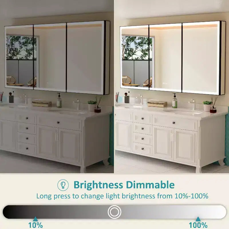 Armadietto Portamedicine da Bagno Nero con Luce LED e Specchio, Porta Singola/Doppia/Tripla, 1–3 Persone