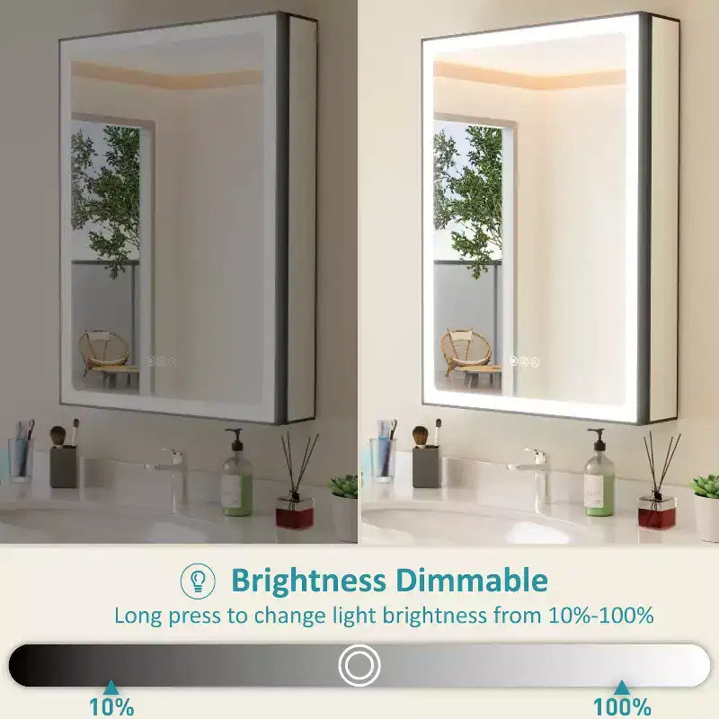 Armadietto Portamedicine da Bagno Nero con Luce LED e Specchio, Porta Singola/Doppia/Tripla, 1–3 Persone