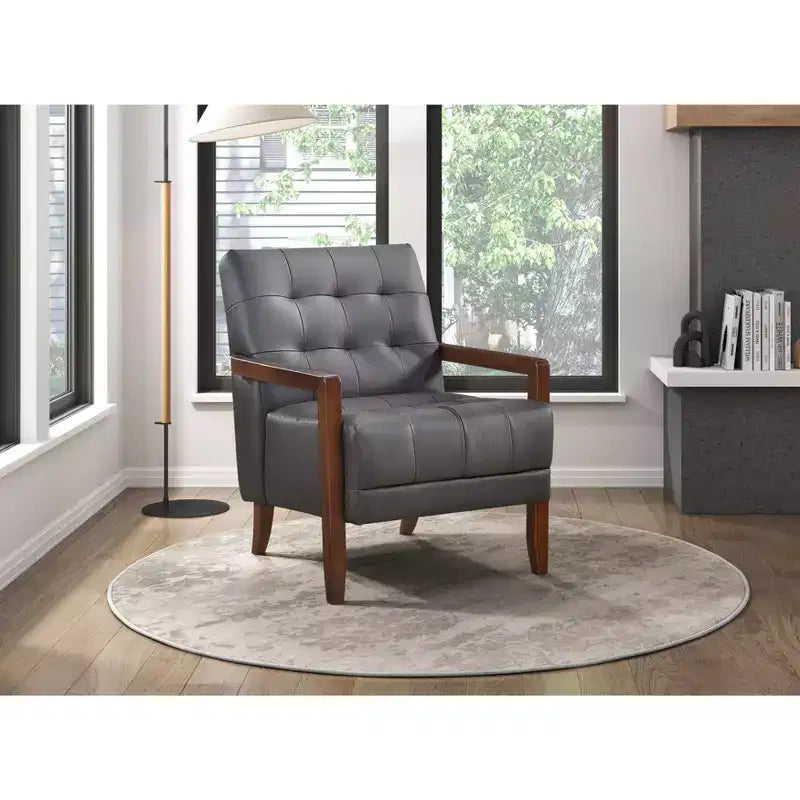 Poltrona in pelle imbottita, marrone scuro / grigio scuro / arancione, 1 posto