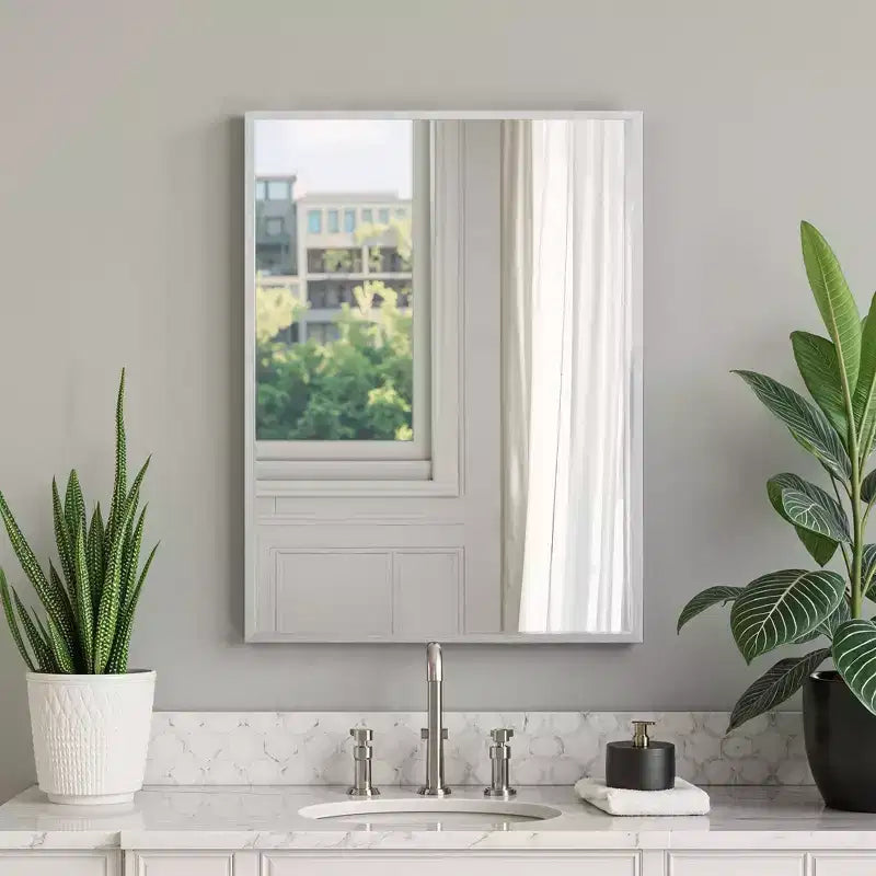 Specchio da parete rettangolare, Argento, 26"L x 37,8"A