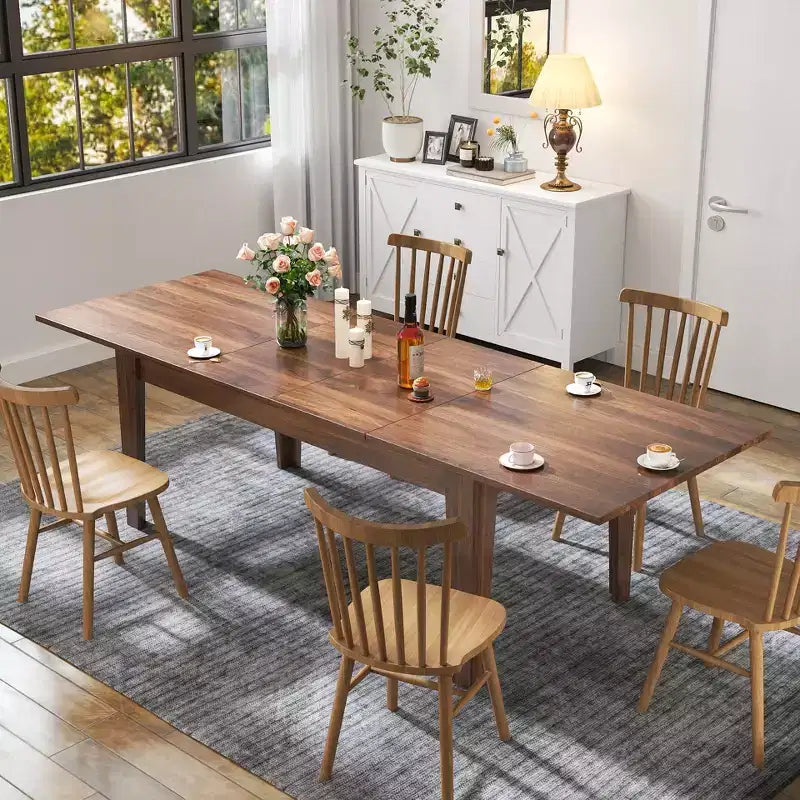 Tavolo da pranzo rettangolare allungabile da 106,3", fino a 5 posti, rovere scuro / noce