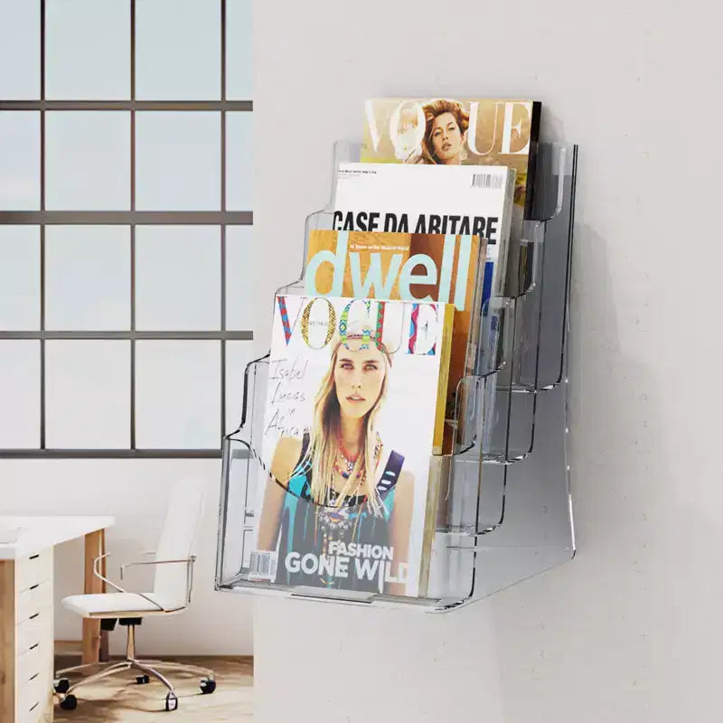 Espositore per Brochure in Acrilico Trasparente, 8 Tasche, 8,5x11 pollici, Montaggio a Parete o da Tavolo