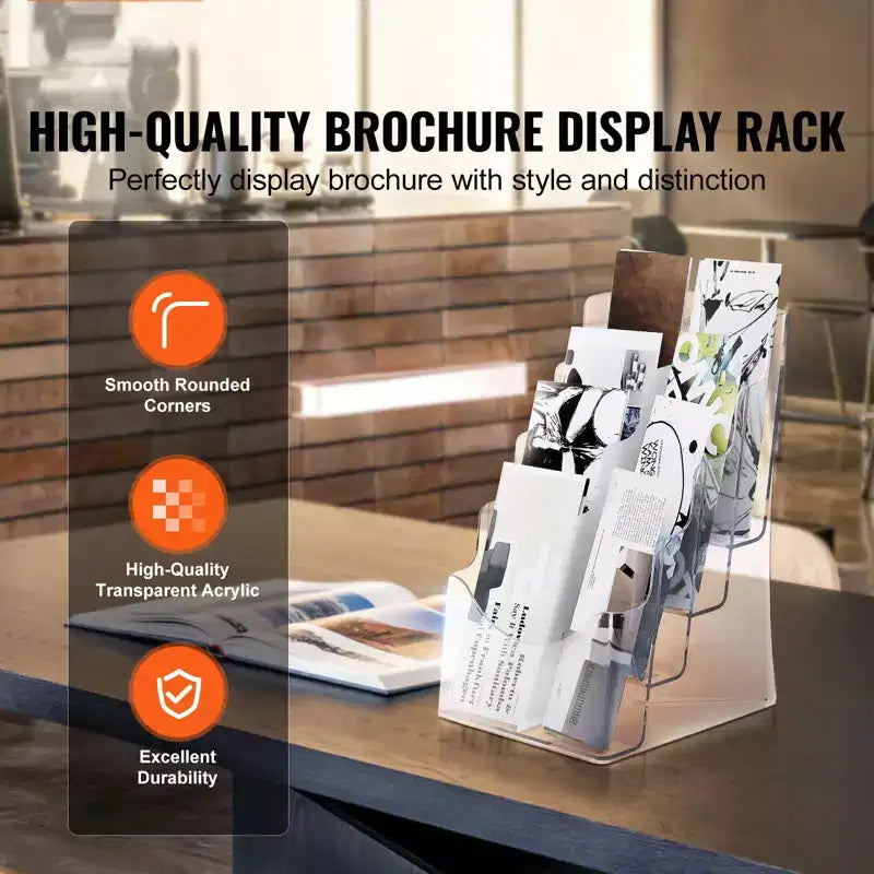 Espositore per Brochure in Acrilico Trasparente, 8 Tasche, 8,5x11 pollici, Montaggio a Parete o da Tavolo