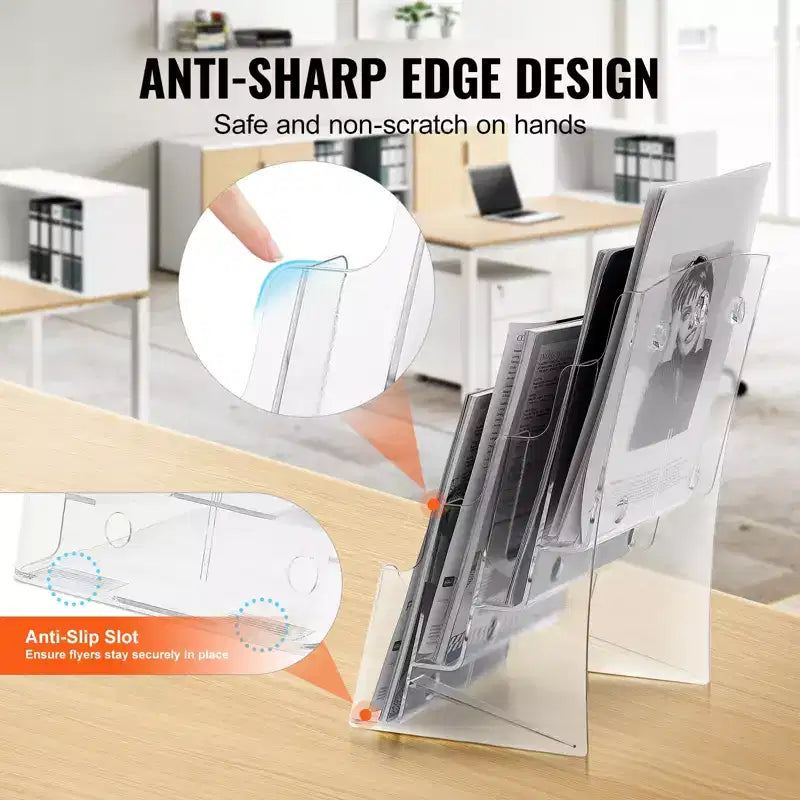 Espositore per Brochure in Acrilico Trasparente, 8 Tasche, 8,5x11 pollici, Montaggio a Parete o da Tavolo