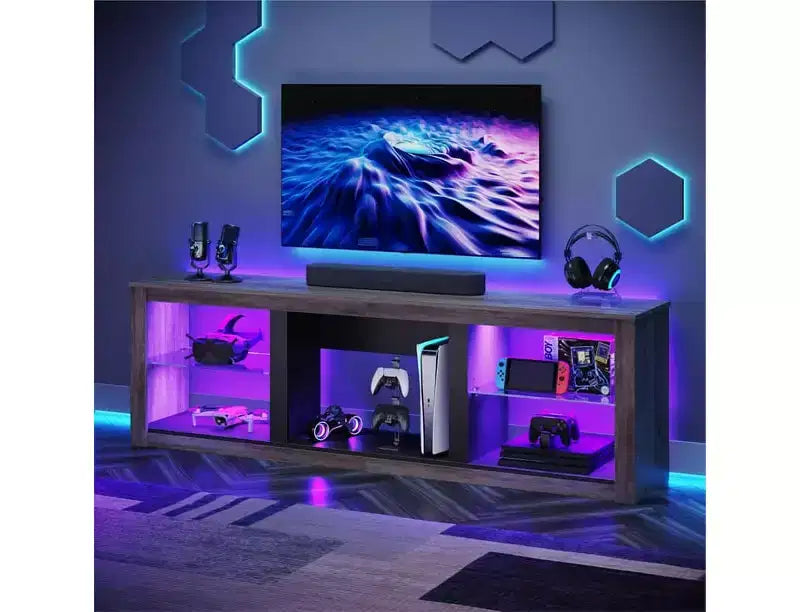 Mobile TV da 71" con luci LED, centro di intrattenimento per TV fino a 75", opzioni multicolore