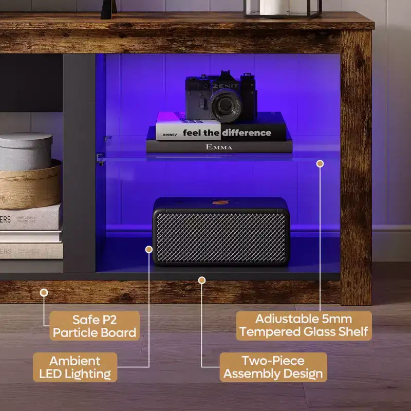 Mobile TV da 71" con luci LED, centro di intrattenimento per TV fino a 75", opzioni multicolore