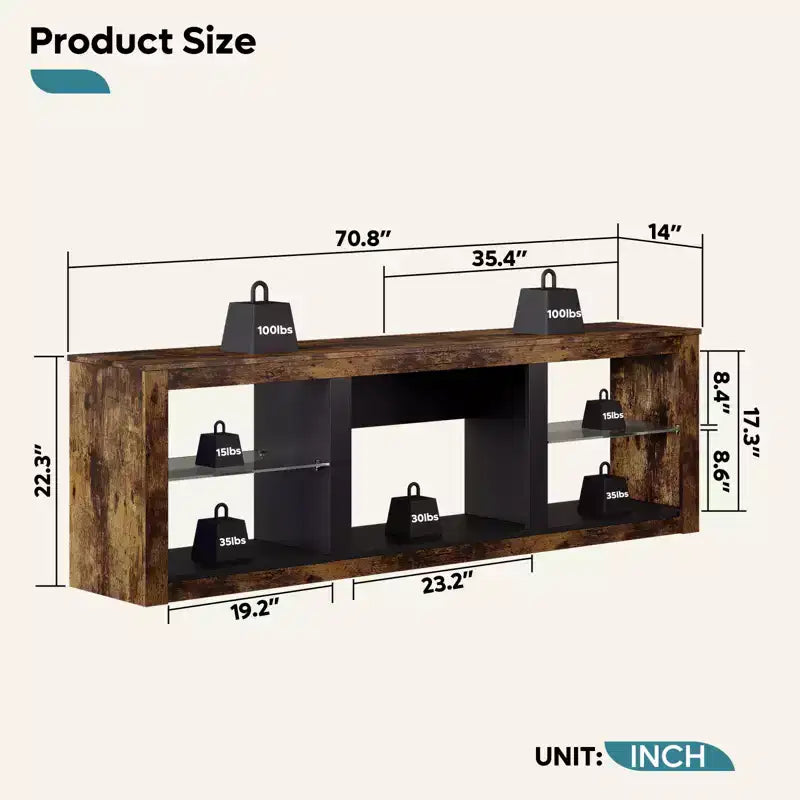 Mobile TV da 71" con luci LED, centro di intrattenimento per TV fino a 75", opzioni multicolore