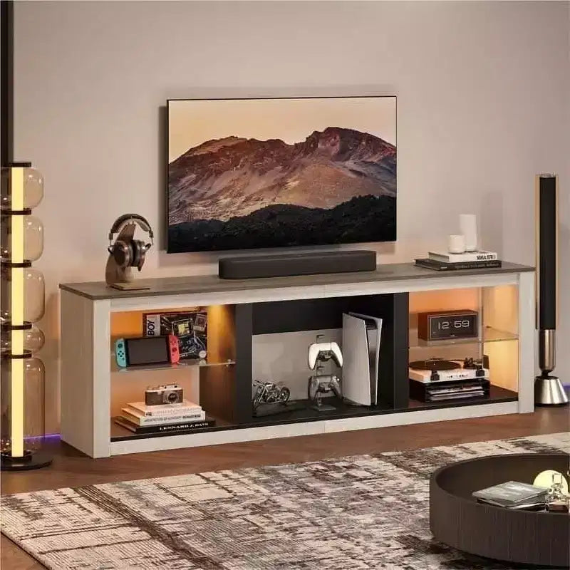 Mobile TV da 71" con luci LED, centro di intrattenimento per TV fino a 75", opzioni multicolore