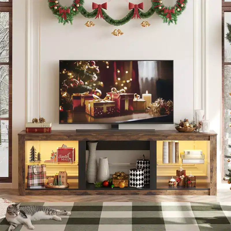 Mobile TV da 71" con luci LED, centro di intrattenimento per TV fino a 75", opzioni multicolore