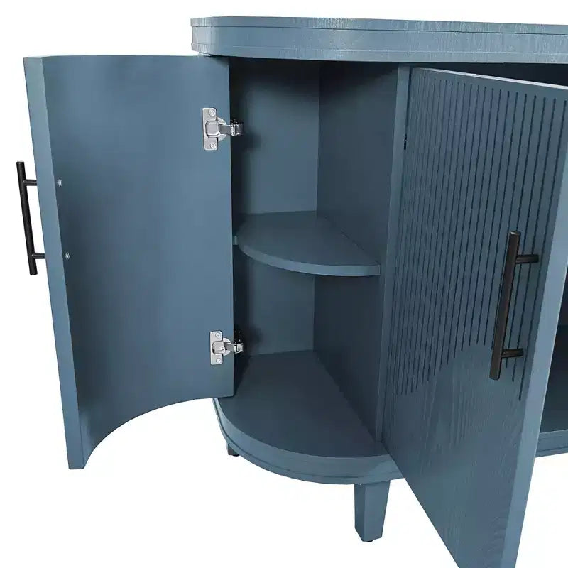Credenza curva blu con 4 ante e 6 ripiani, 120 cm
