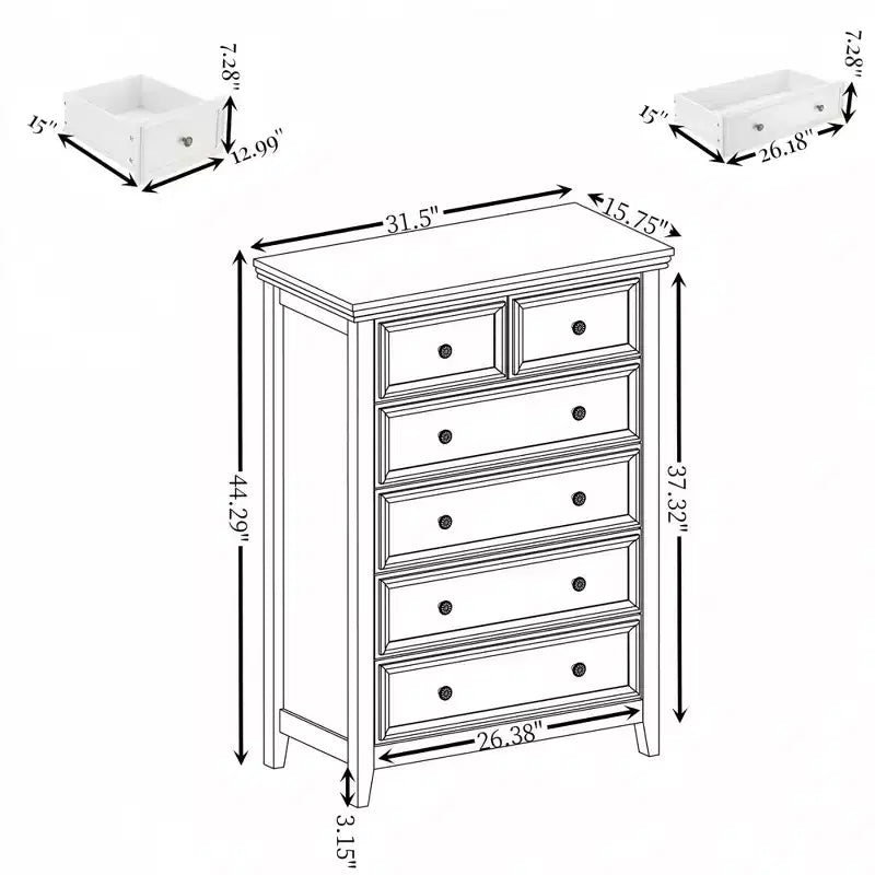 Comò a 6 cassetti, nero/bianco, per camera da letto o soggiorno, 1 persona