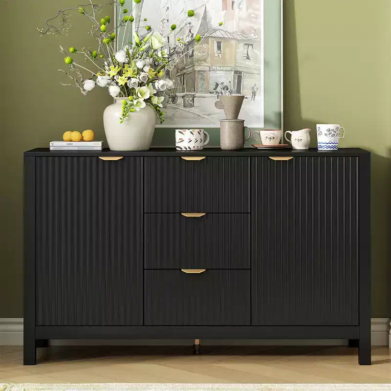 Entryway Cabinet with Wave Design, Adjustable Shelves, 3 Drawers & Soft-Close Doors, Storage Console Table W/Metal Handles, Suitable for Home