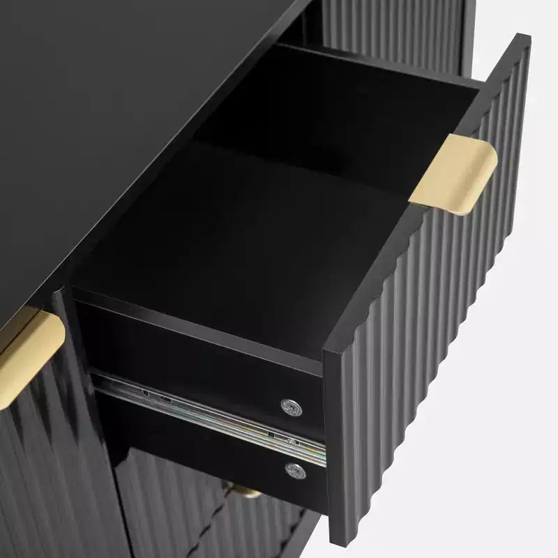Mobile Consolle Wave-Design con 3 Cassetti e Ante Ammortizzate – Bianco/Nero/Verde-Blu, Montaggio 1 Persona