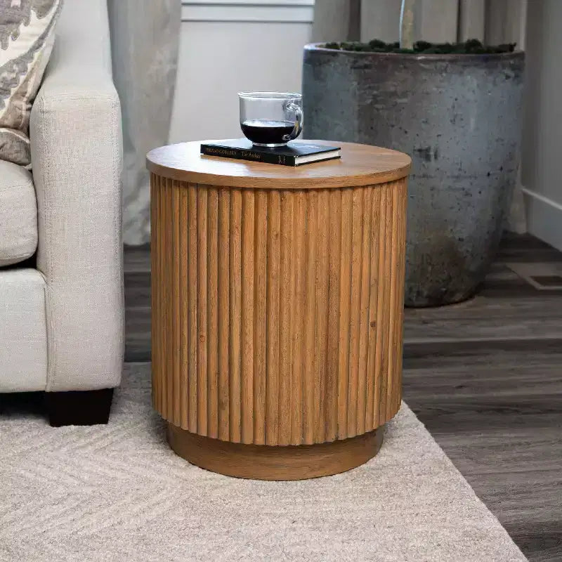 Tavolino Rotondo in Legno 17,5", Nero/Naturale, Singolo