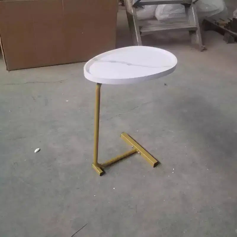 Tavolino Laterale a C, Tavolino da Divano/Comodino per 1 Persona, Marrone/Bianco