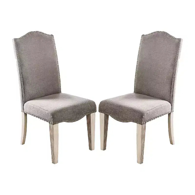 Simple Relax Set of 2 Side Chairs with Nailhead Trim Design in Gray and Antique White