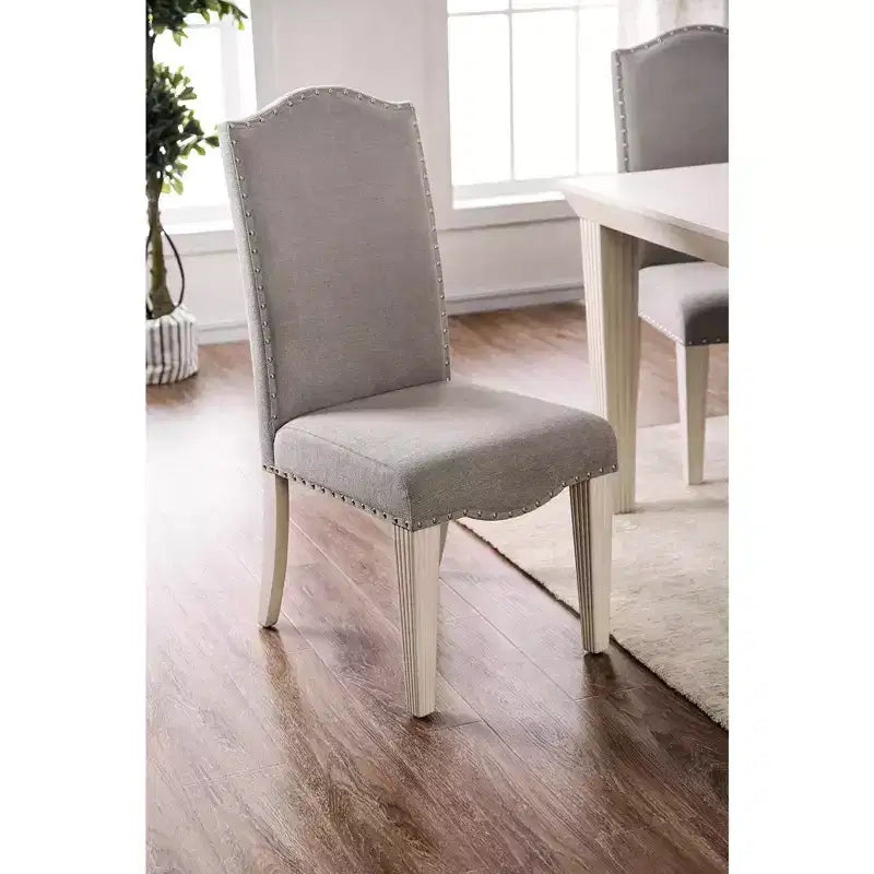 Set di 2 sedie laterali senza braccioli con borchie, grigio e bianco antico