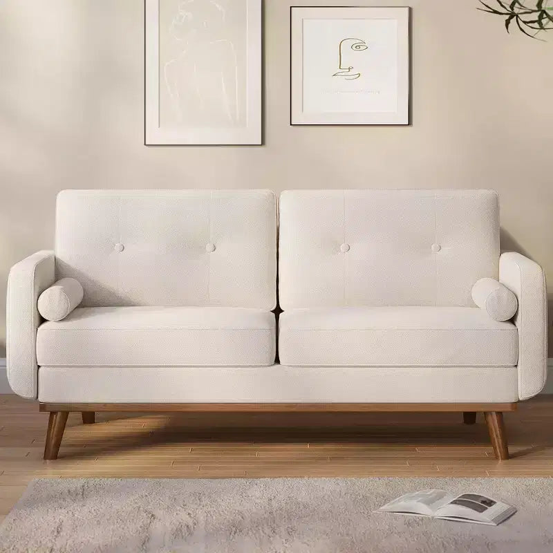 Divanetto a 2 posti in lino, stile moderno di metà secolo