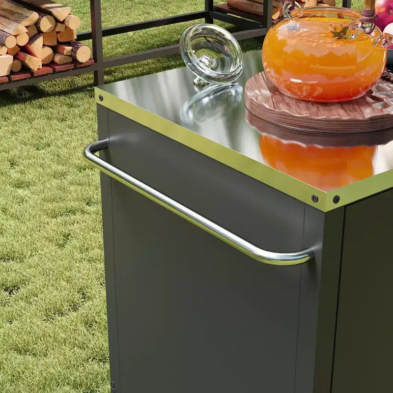 Carrello da barbecue in metallo nero con armadietto portaoggetti, 2 posti