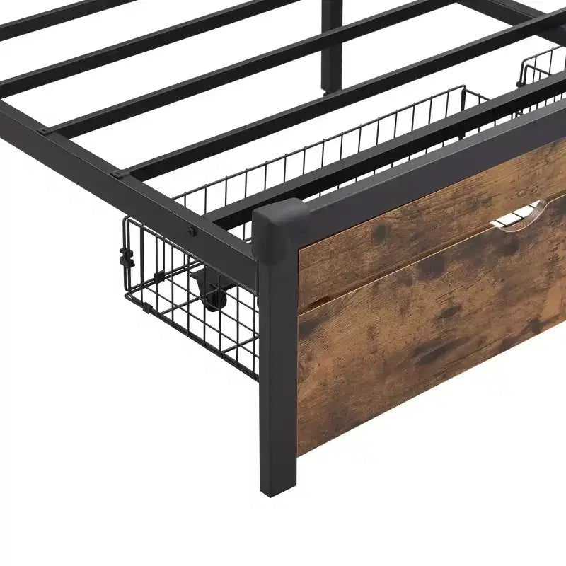 Struttura Letto Matrimoniale Queen in Metallo con Testiera, Pediera in Legno, Ricarica USB e Luci a LED, Nero Marrone, 1 Persona