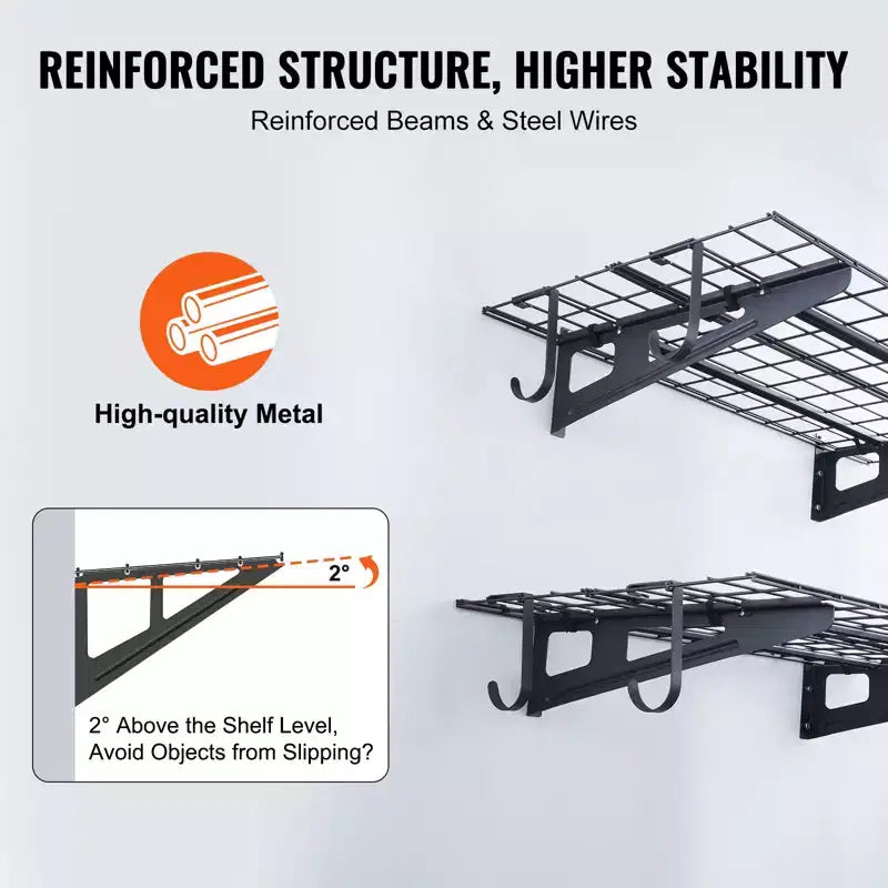 Scaffalatura da Garage in Metallo da Parete, Confezione da 2, 183 x 61 cm, Capacità Totale 454 kg