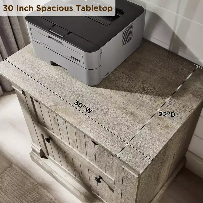 Cassettiera laterale a 2 cassetti da 30" per ufficio domestico – Bianco Antico / Rovere Rustico Chiaro / Legno di Fienile Recuperato