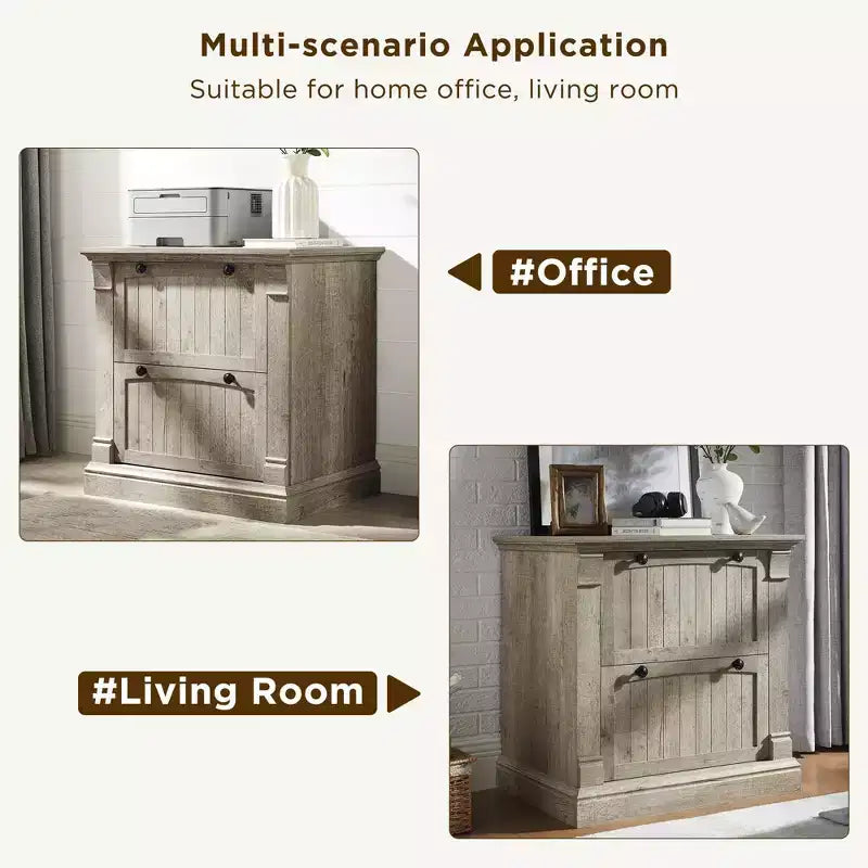 Cassettiera laterale a 2 cassetti da 30" per ufficio domestico – Bianco Antico / Rovere Rustico Chiaro / Legno di Fienile Recuperato
