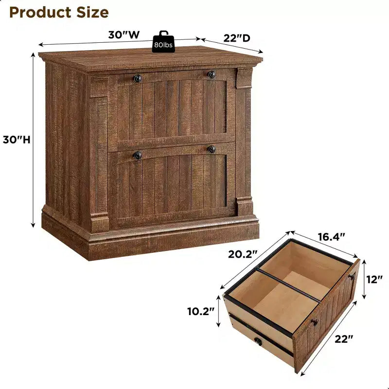 Cassettiera laterale a 2 cassetti da 30" per ufficio domestico – Bianco Antico / Rovere Rustico Chiaro / Legno di Fienile Recuperato