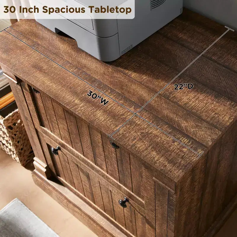 Cassettiera laterale a 2 cassetti da 30" per ufficio domestico – Bianco Antico / Rovere Rustico Chiaro / Legno di Fienile Recuperato