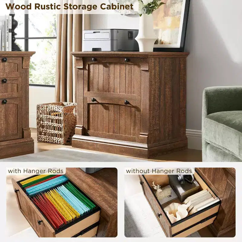 Cassettiera laterale a 2 cassetti da 30" per ufficio domestico – Bianco Antico / Rovere Rustico Chiaro / Legno di Fienile Recuperato