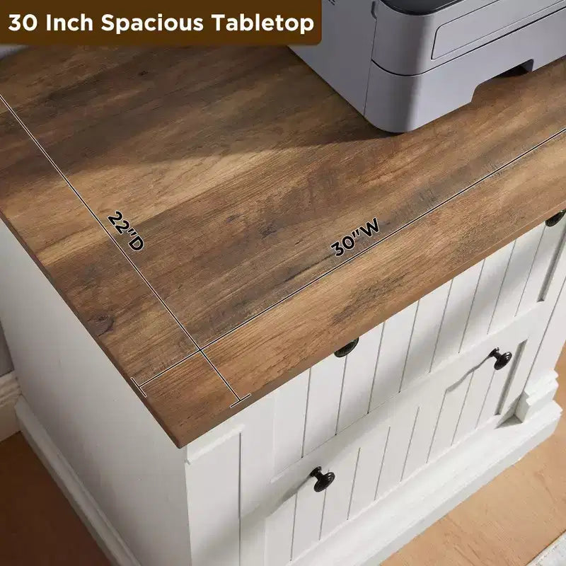 Cassettiera laterale a 2 cassetti da 30" per ufficio domestico – Bianco Antico / Rovere Rustico Chiaro / Legno di Fienile Recuperato