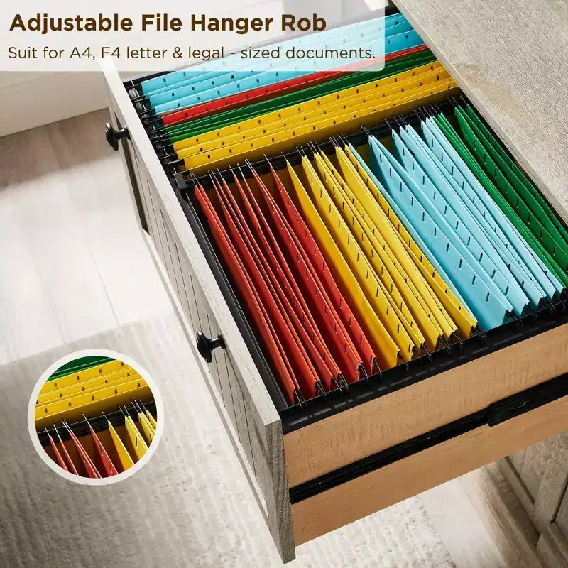 Cassettiera laterale a 2 cassetti da 30" per ufficio domestico – Bianco Antico / Rovere Rustico Chiaro / Legno di Fienile Recuperato
