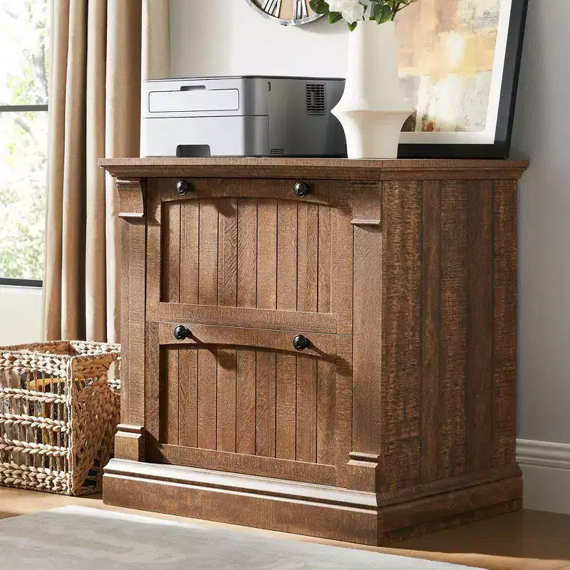 Cassettiera laterale a 2 cassetti da 30" per ufficio domestico – Bianco Antico / Rovere Rustico Chiaro / Legno di Fienile Recuperato