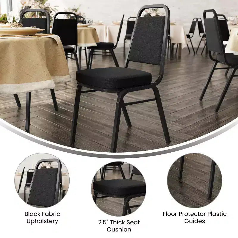 Sedia da banchetto impilabile con schienale trapezoidale imbottito nero (confezione da 4) (posti a sedere 4)