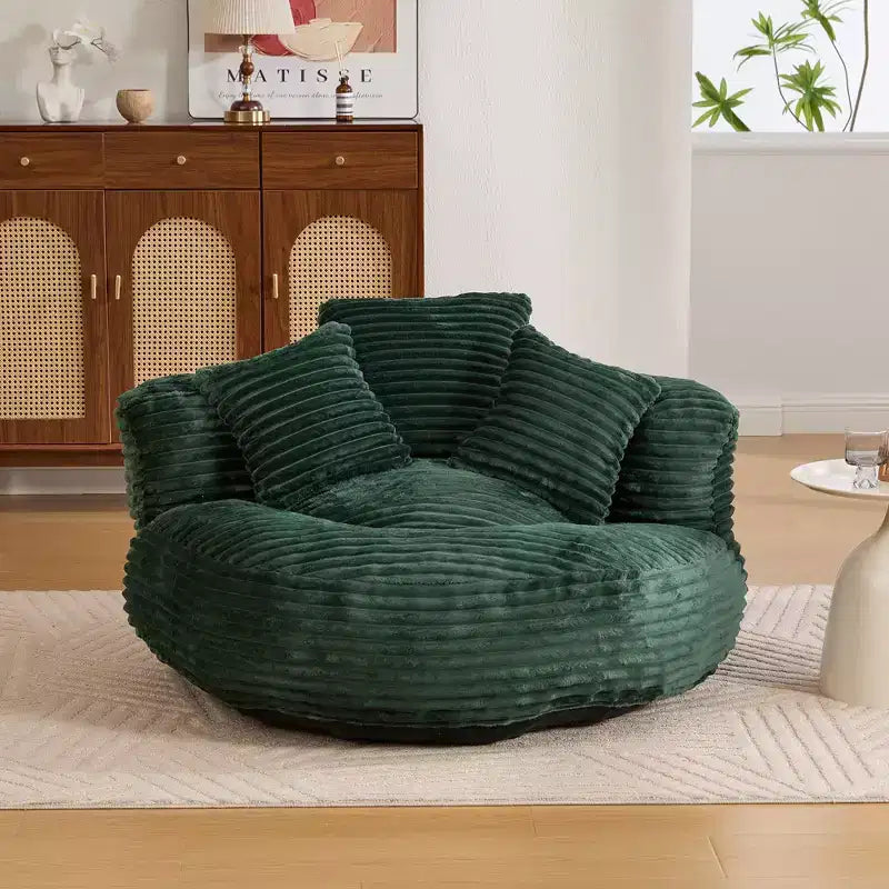Poltrona sacco in velluto a coste oversize con 3 cuscini e braccioli, schienale alto, sedile singolo, colori multipli