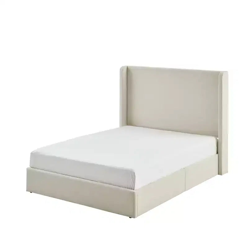 Letto king-size imbottito con testiera ad ali, con base a piattaforma per 2 adulti