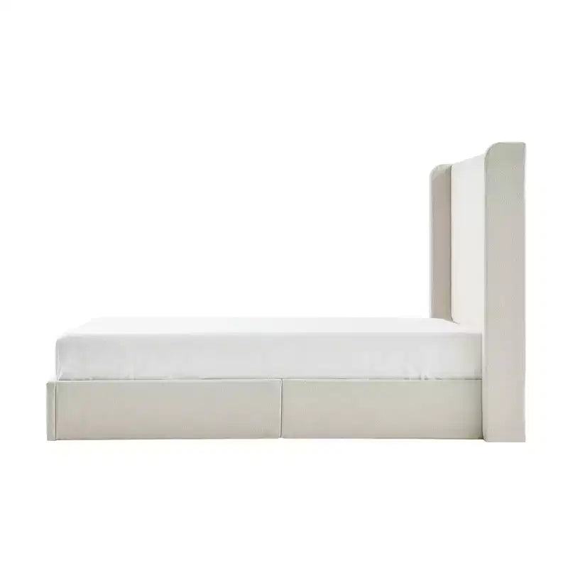 Letto king-size imbottito con testiera ad ali, con base a piattaforma per 2 adulti
