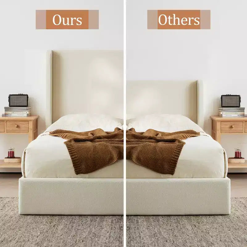 Letto king-size imbottito con testiera ad ali, con base a piattaforma per 2 adulti