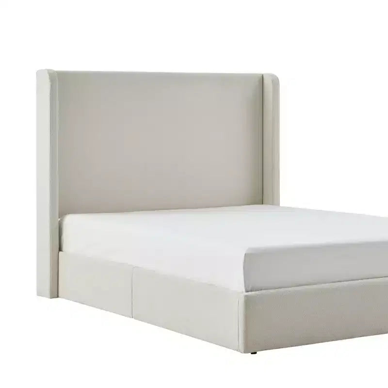 Letto king-size imbottito con testiera ad ali, con base a piattaforma per 2 adulti