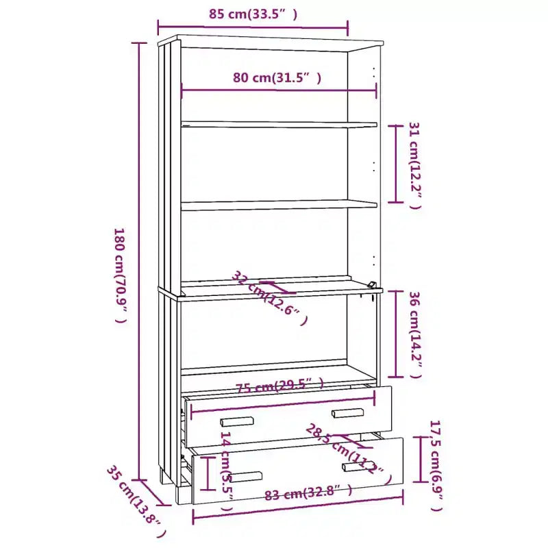 Credenza alta set da 2, multicolore, legno di pino