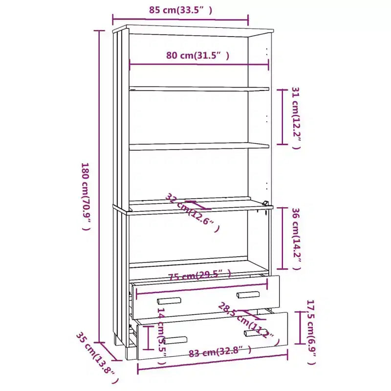 Credenza alta set da 2, multicolore, legno di pino