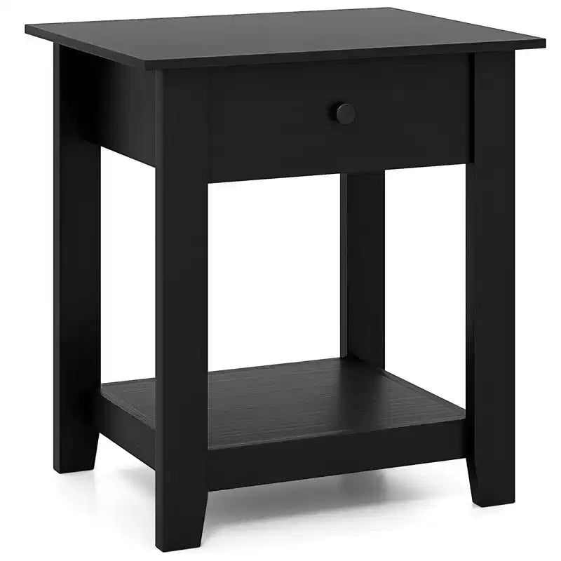 Comodino a 3 ripiani bianco/nero con cassetto e ripiano aperto, 1 o 2 pz