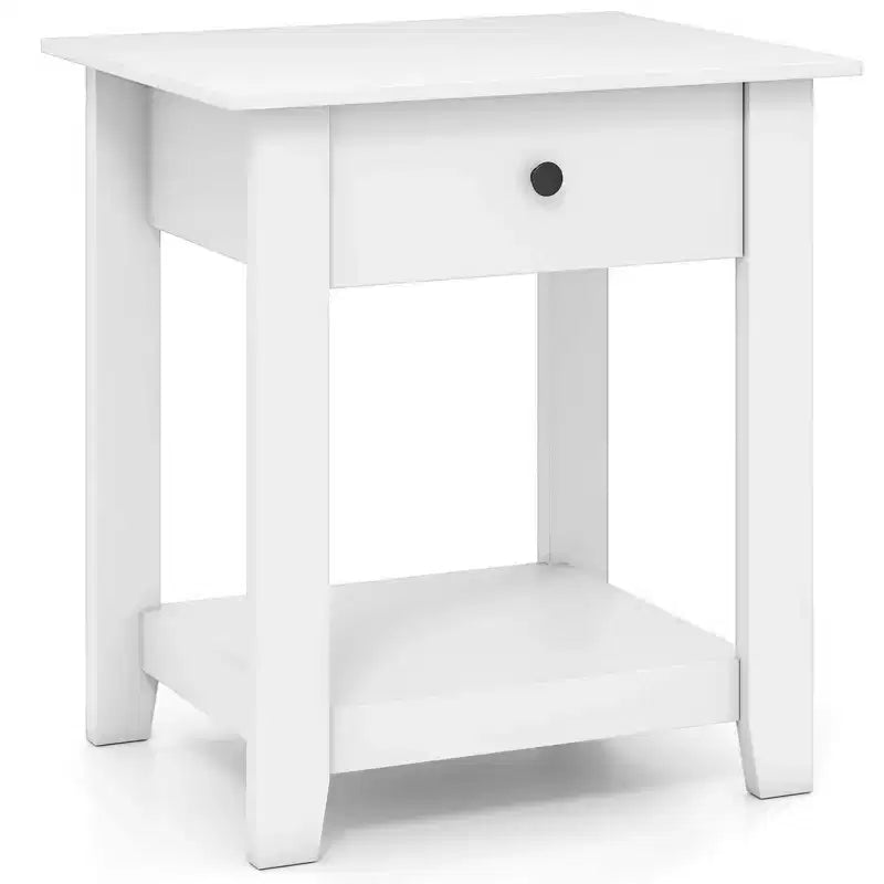 Comodino a 3 ripiani bianco/nero con cassetto e ripiano aperto, 1 o 2 pz