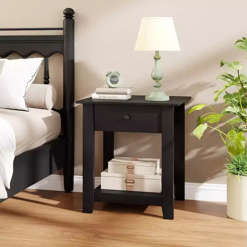 Comodino a 3 ripiani bianco/nero con cassetto e ripiano aperto, 1 o 2 pz