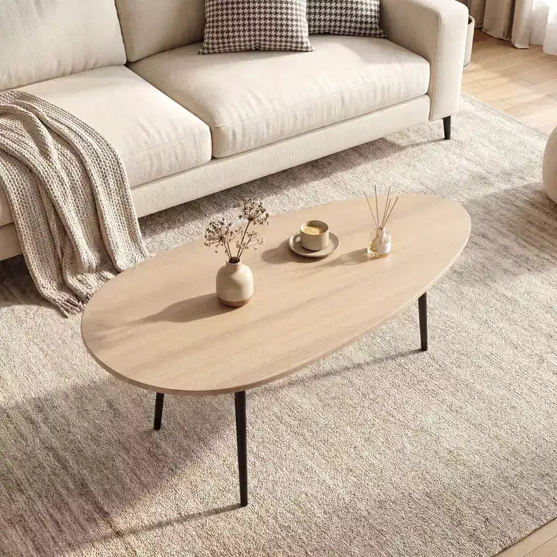 Tavolino Ovale con Struttura in Metallo e Piano in Legno, Naturale/Noce, Posti a Sedere per 2 Persone