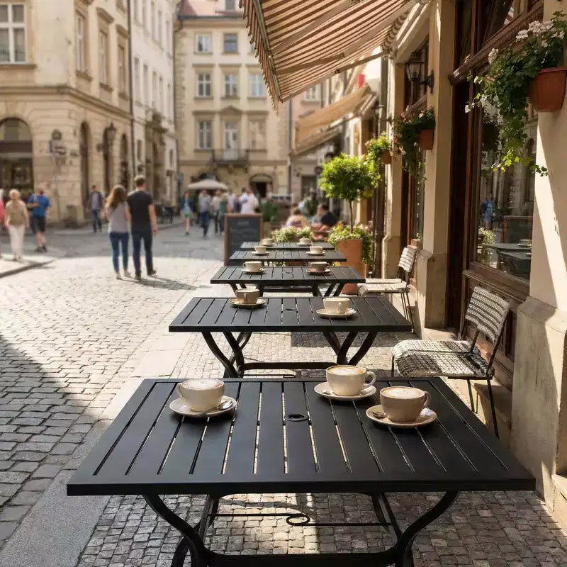 Tavolo da pranzo quadrato nero da esterno, 4 posti