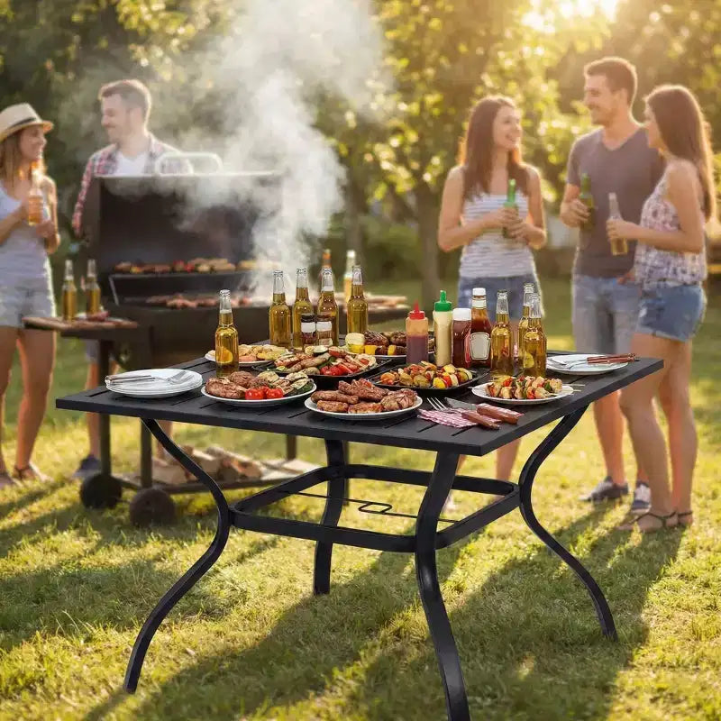 Tavolo da pranzo quadrato nero da esterno, 4 posti