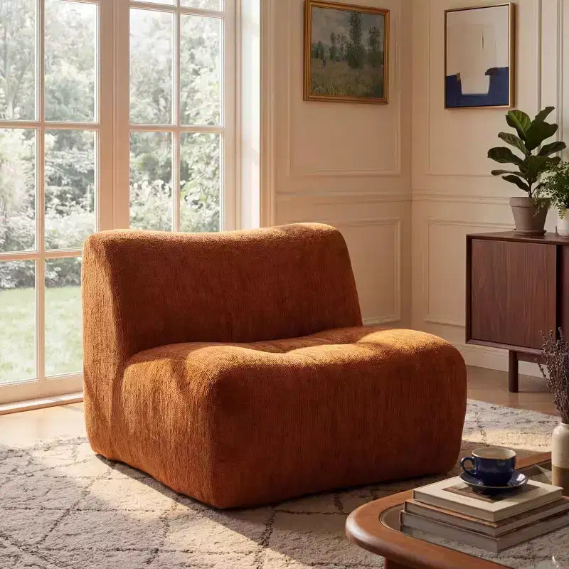 Poltrona modulare senza braccioli con cuscino in schiuma, beige/arancione, 1 posto
